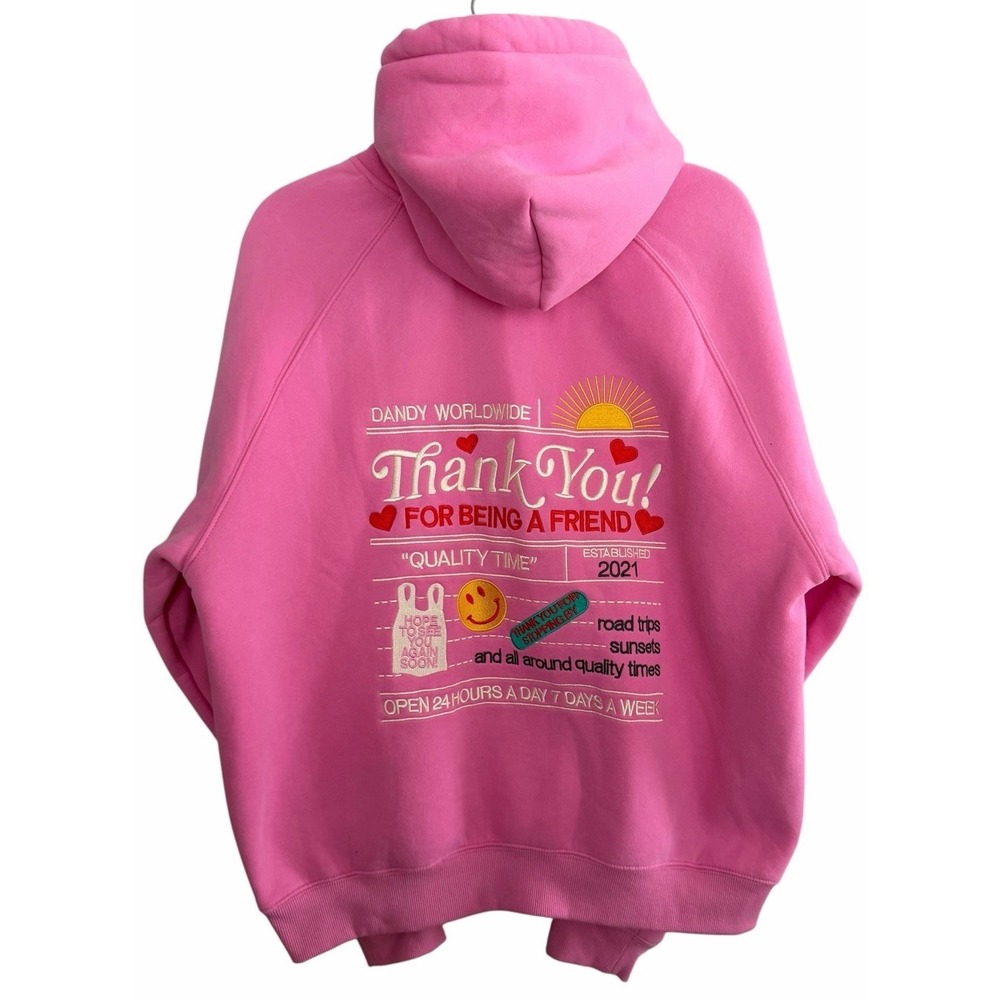 Dandy Worldwide Hoodie Fleece Pullover Thank You Hearts Graphic Pink Women's Med